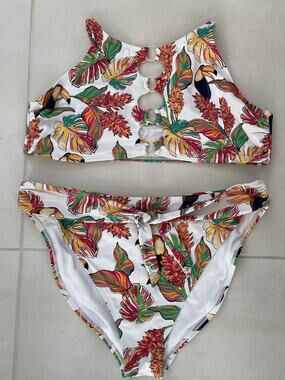 Mynah Swim Bikini Swimsuit Cut Out Tropical Floral Print Swimwear